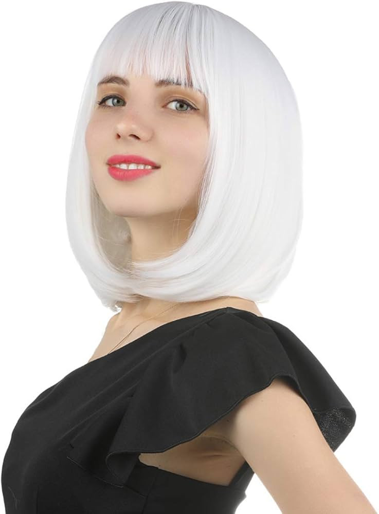 eNilecor Short Bob Hair Wigs 12" Straight with Flat Bangs Synthetic Colorful Cosplay Daily Party ... | Amazon (US)