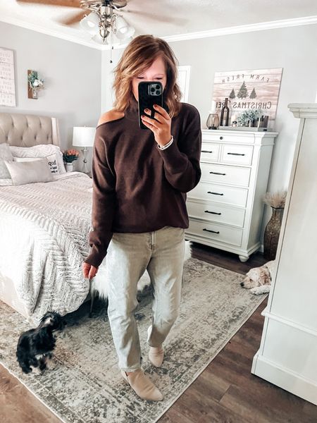 Loving this chocolate cut out sweater from Amazon with the gray girlfriend jeans. All items fits tts 

Casual outfit, date night, weekend, dinner outfits, amazon fashion, Amazon finds, The Drop, sweaters, jeans, boots, Amazon accessories 

#LTKsalealert #LTKunder50 #LTKstyletip