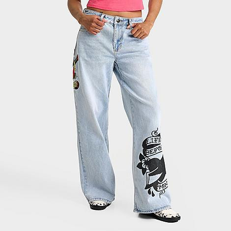 Ed Hardy Women's Dagger Heart Baggy Jeans in Light Tint Size: Small | Finish Line (US)