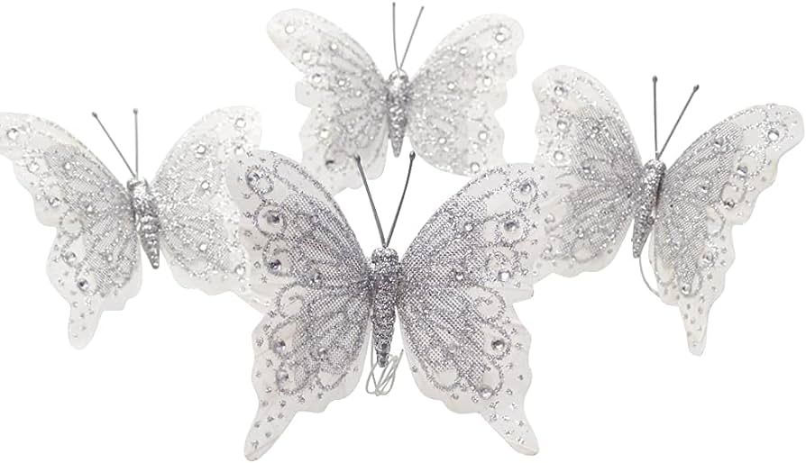 Set of 12 Glitter Monarch Feather Butterflies on Wire for Floral Arrangements and DIY Decorations... | Amazon (US)