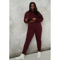 Plus Size Wine Crop Sweatshirt And Joggers Co Ord Set | Missguided (US & CA)