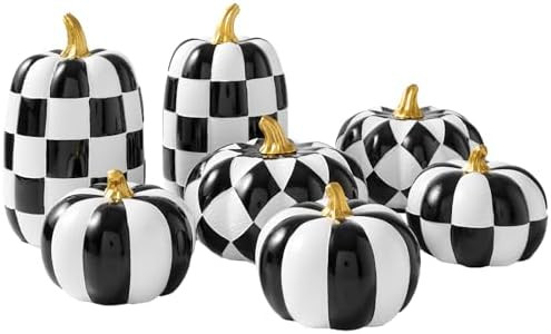 WDS WONDROUS 7PCS Decorative Pumpkins Black and White Halloween & Fall Decor Thanksgiving - Faux ... | Amazon (US)