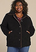 Plus Size Sherpa Faux Leather Trim Jacket | Maurices