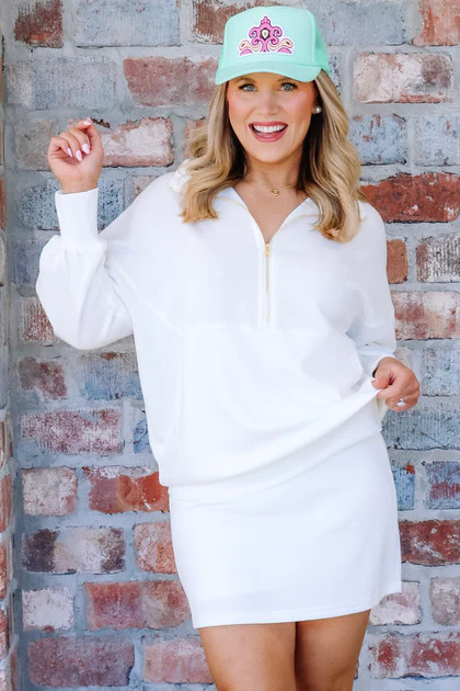 TWT Keep It Moving White Half Zip Long Sleeve Sweatshirt | The Willow Tree