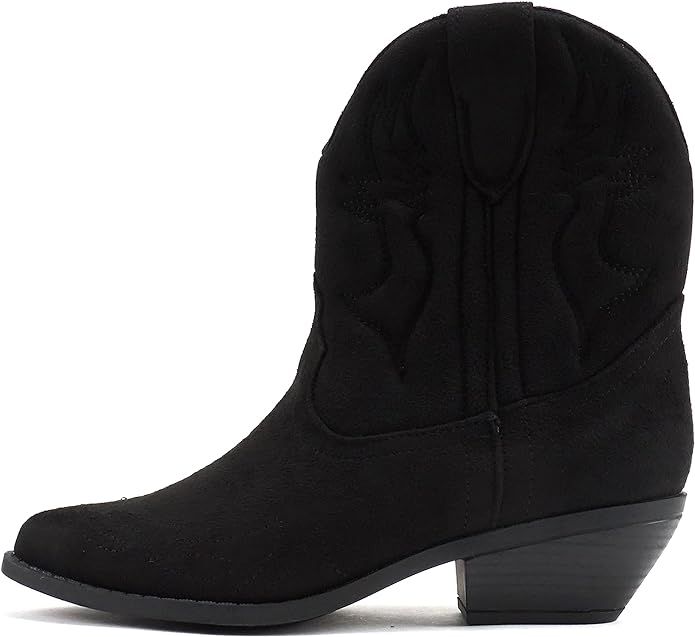 Soda RIGGING ~ Women Western Stitched Pointe Toe Low Heel Ankle Mid Shaft Boots | Amazon (US)