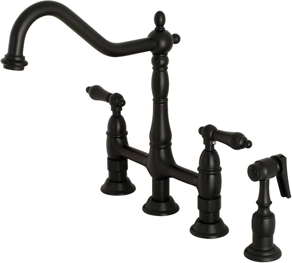 Kingston Brass KS1270ALBS Heritage Bridge Kitchen Faucet, 8-9/16", Matte Black - Amazon.com | Amazon (US)