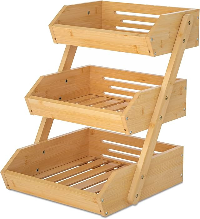 Large 3 Tier Bamboo Fruit Basket Stand for Kitchen Countertop – Fruit Holder – Suitable for B... | Amazon (US)