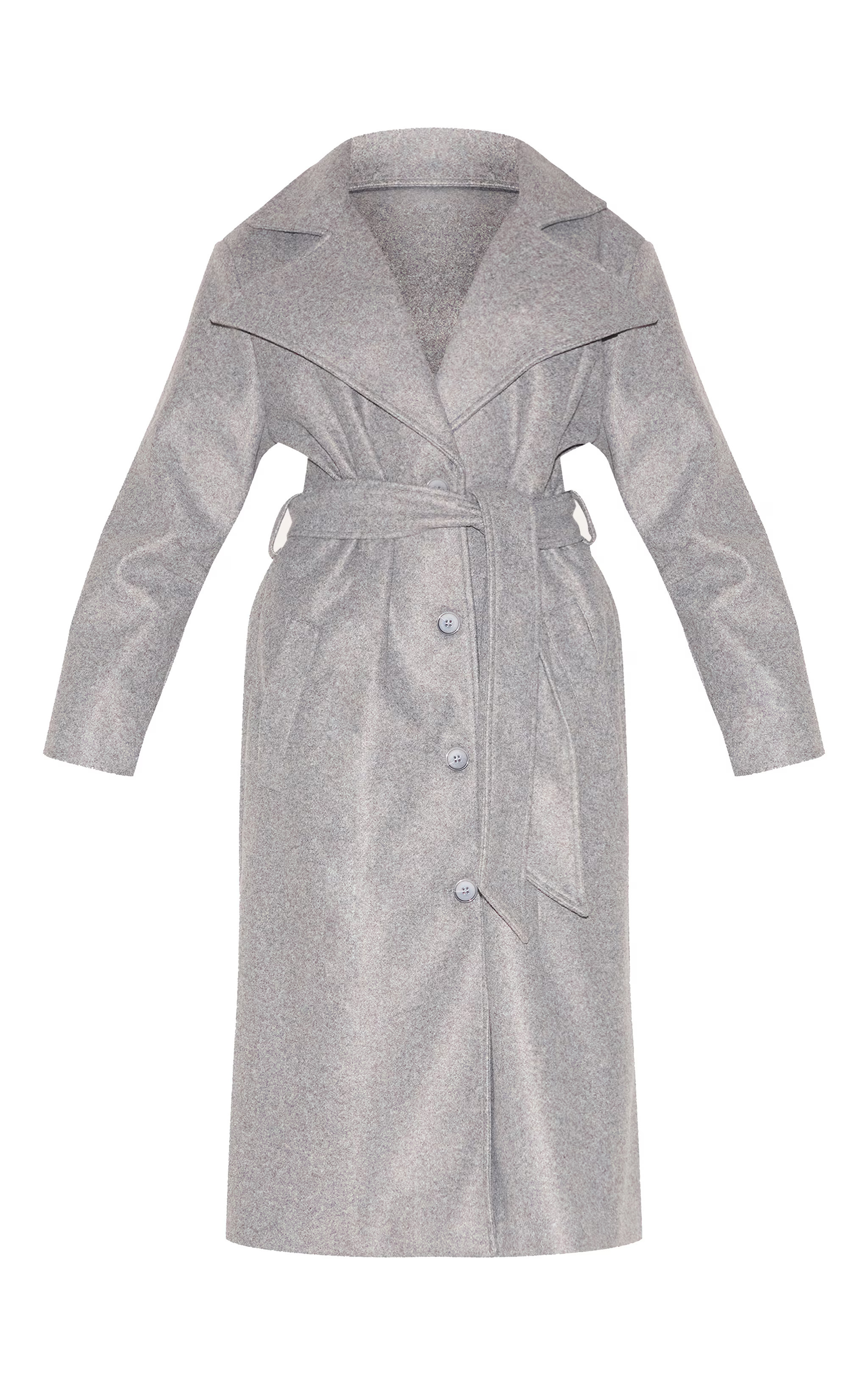Grey Oversized Wool Look Trench Coat | Outerwear | PrettyLittleThing US