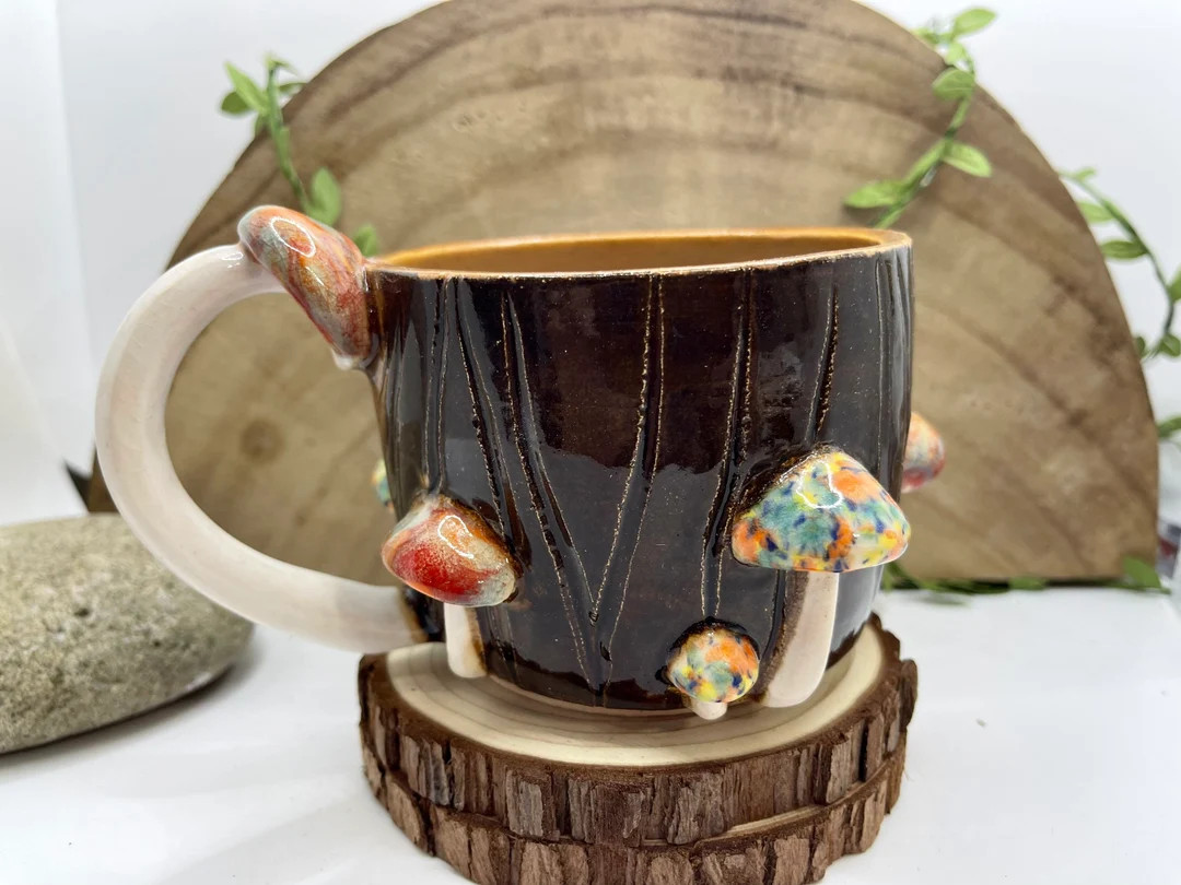 Mushroom Mug, Whimsical Mushroom Cup, Tree Stump Mug, Handmade, Ceramic, Nature Inspired Gift | Etsy (US)