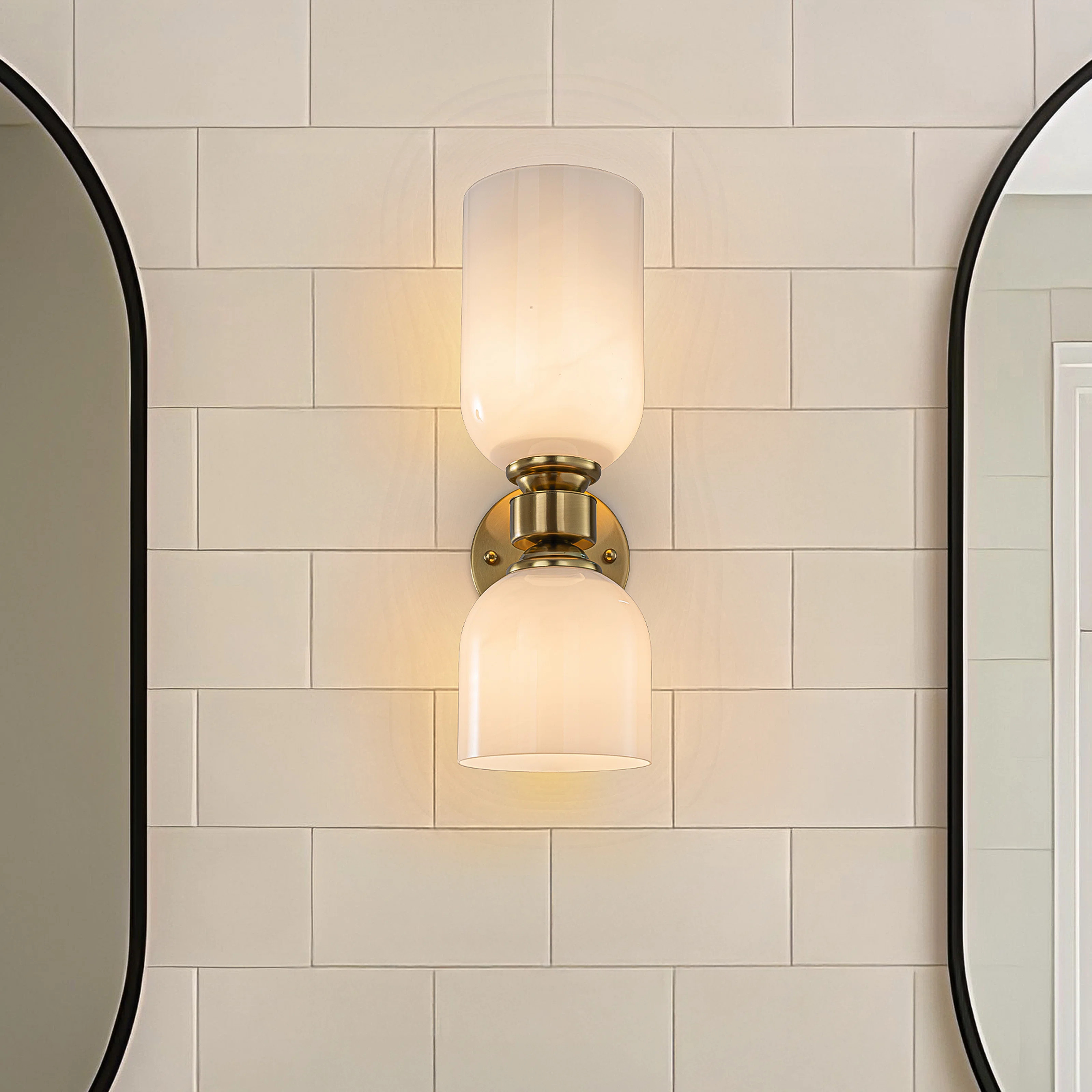 Vintage Brass 2-light Wall Sconce With Milky Glass Shades Dimmable Vanity For Bathroom Or Hallway | Wayfair North America