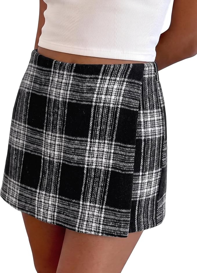 luvamia Plaid Skorts for Woman High Waist Mini Wrap Skort Skirt with Shorts | Amazon (US)
