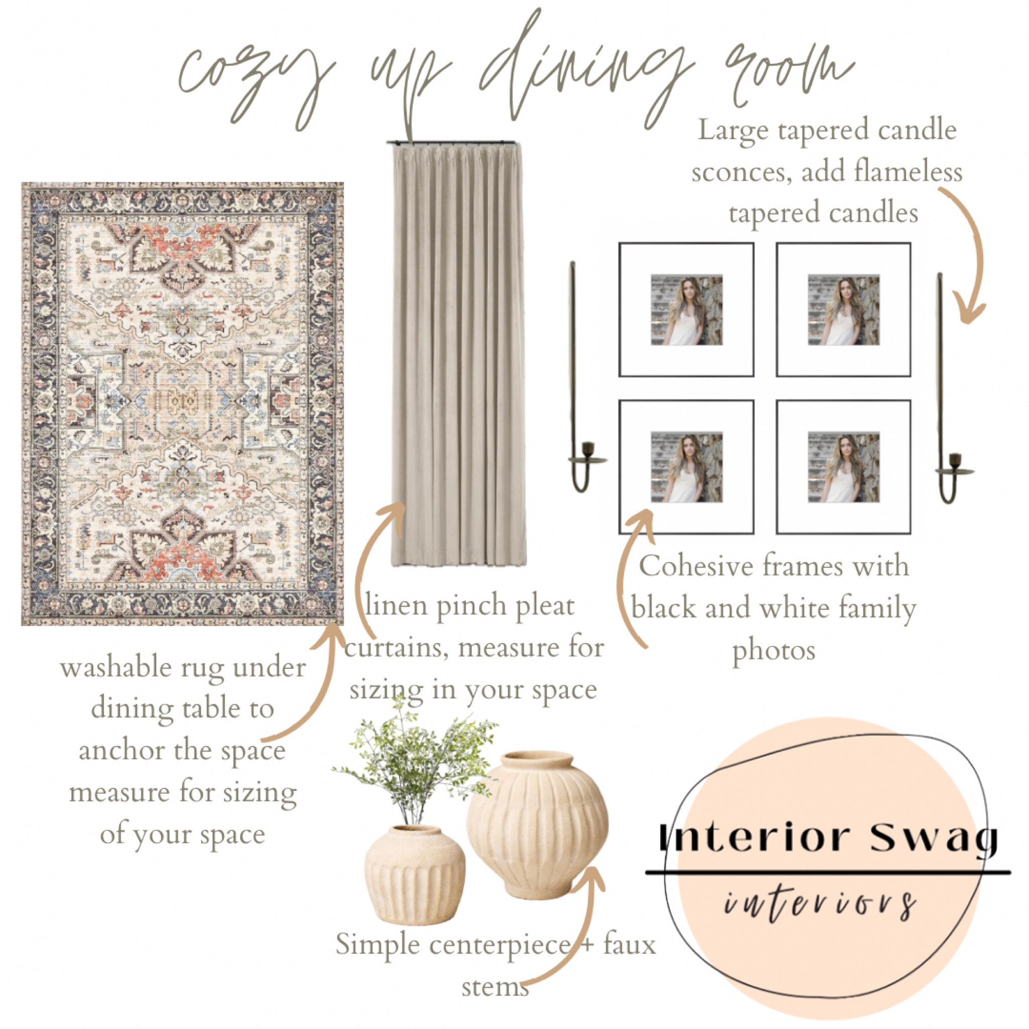 Dining room decor 
Pleated curtains 
Centerpiece decor
Faux stems 
Wall mounted candle sconces 
Pottery barn, Amazon, Target 

#LTKsalealert #LTKhome #LTKfindsunder100