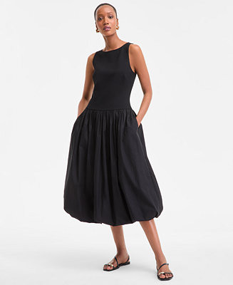 I.N.C. International Concepts Women's Mixed-Media Bubble-Hem Midi Dress, Exclusively at Macy's - ... | Macy's