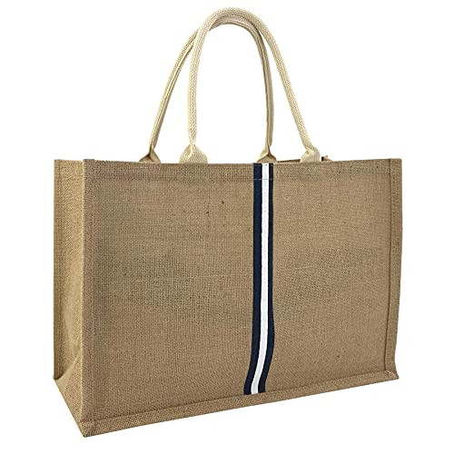 KAF Home Jute Market Tote Handles Reusable Grocery Bag, Triple Stripe | Amazon (US)