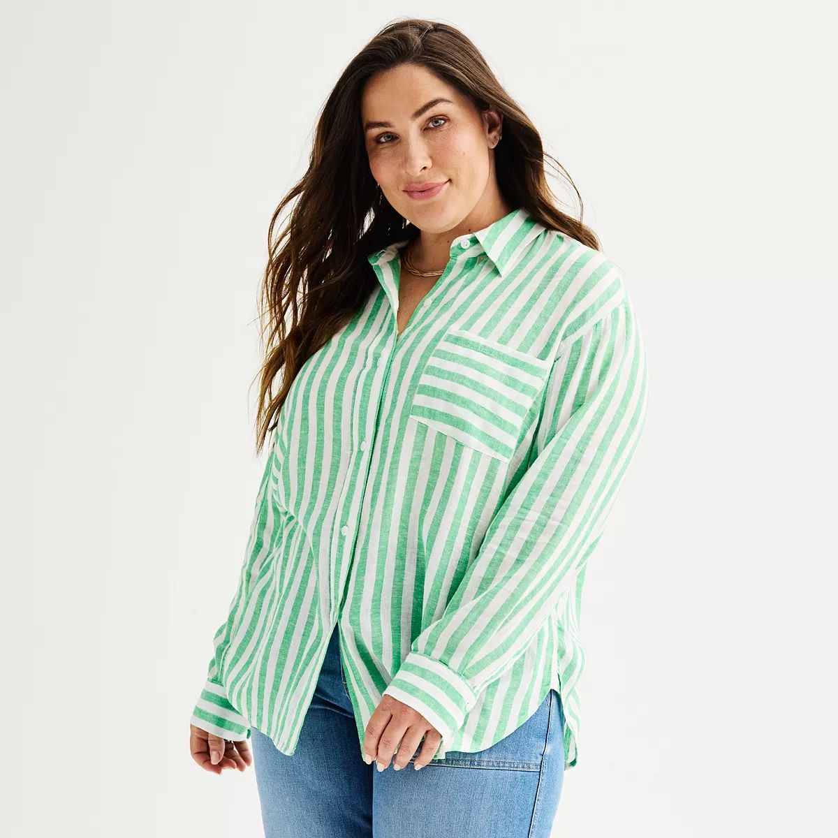 Plus Size Sonoma Goods For Life® Oversized Linen-Blend Boyfriend Shirt | Kohl's