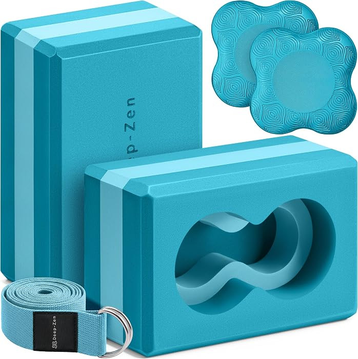 Yoga Blocks Wrist Support; Yoga Blocks 2 Pack with Knee Pads and Strap to Put Less Weight on Wrists; Durable, Versatile Yoga Brick Exercise Block Set, Blocks Yoga | Amazon (US)