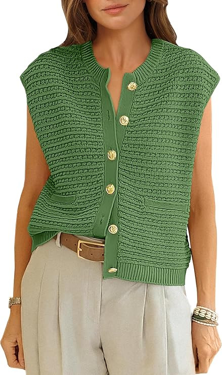 ANRABESS Women Sweater Vests Sleeveless Cardigan Casual Loose Knit Button Down Sweater Tops 2025 ... | Amazon (US)