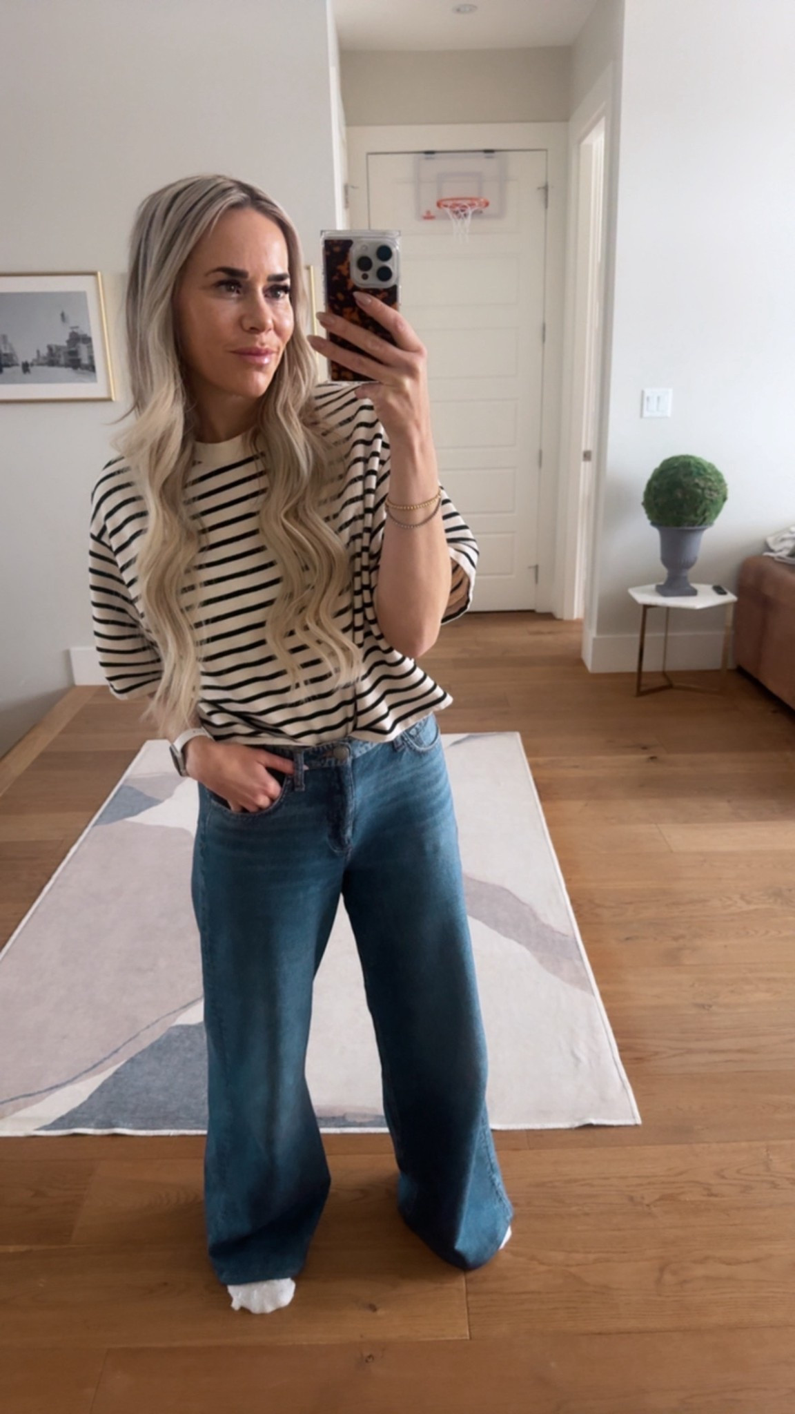 These sweatpant jeans are viral for a reason! So soft and comfy but look like regular denim. Finally restocked. 🙌 Wearing 26.

Get so much use out of my cropped striped tee! Wearing size S 

#LTKjeans #LTKwinter