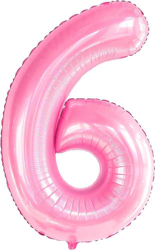 KatchOn, Giant Light Pink Number 6 Balloon - 40 Inch | Light Pink 6 Balloon Number | 6 Birthday B... | Amazon (US)