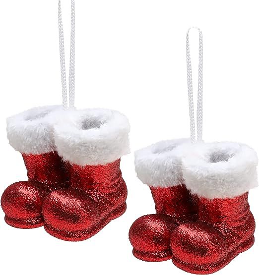 Christmas Concepts® Pack of 2–10cm Glitter Hanging Santa Boots with White Fur Trim – Christm... | Amazon (US)