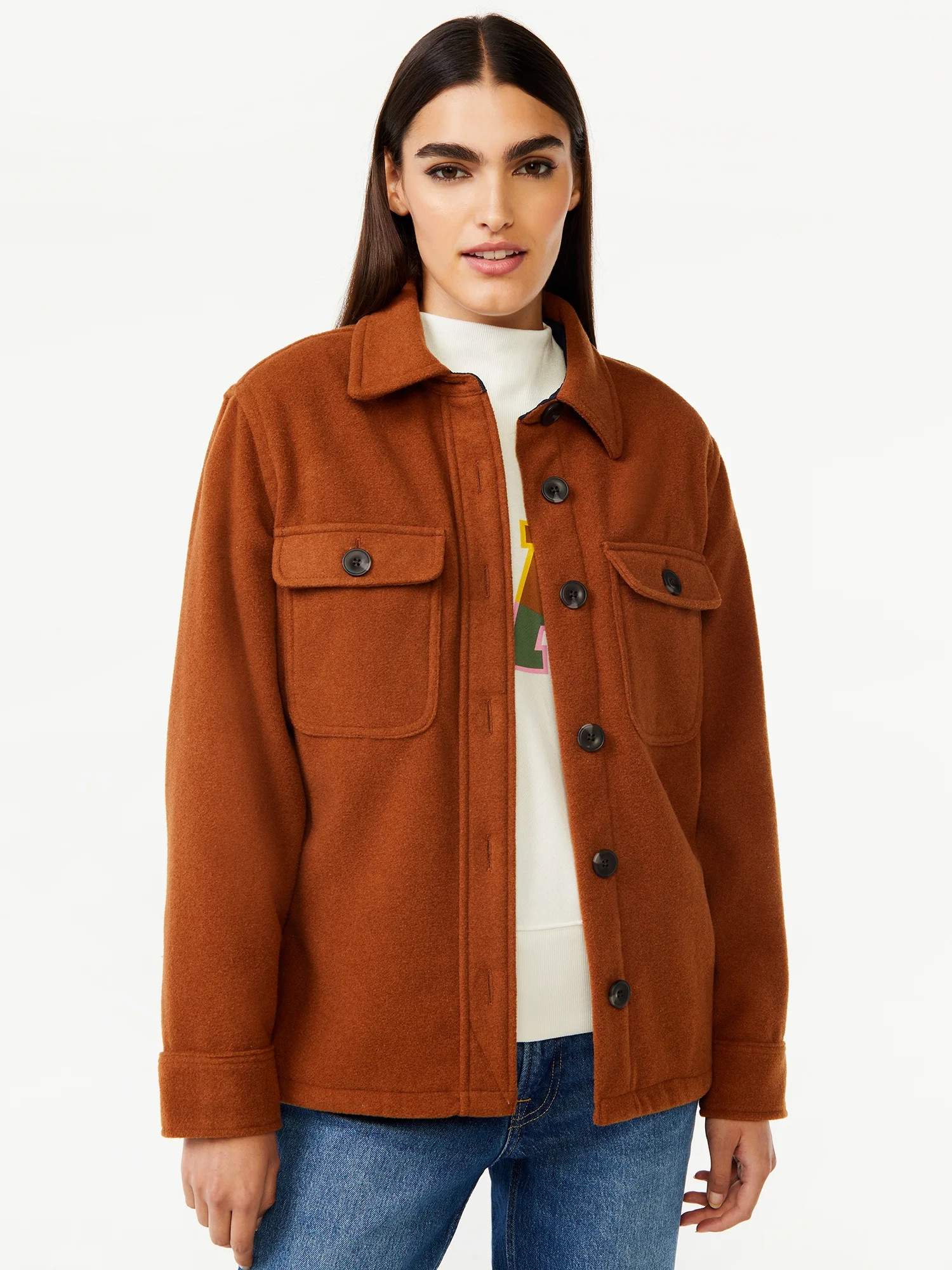 Free Assembly Women's Wool Blend Shirt Jacket | Walmart (US)