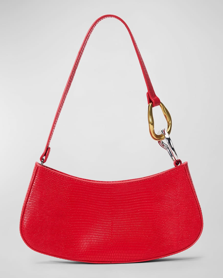 STAUD Ollie Lizard-Embossed Shoulder Bag | Neiman Marcus