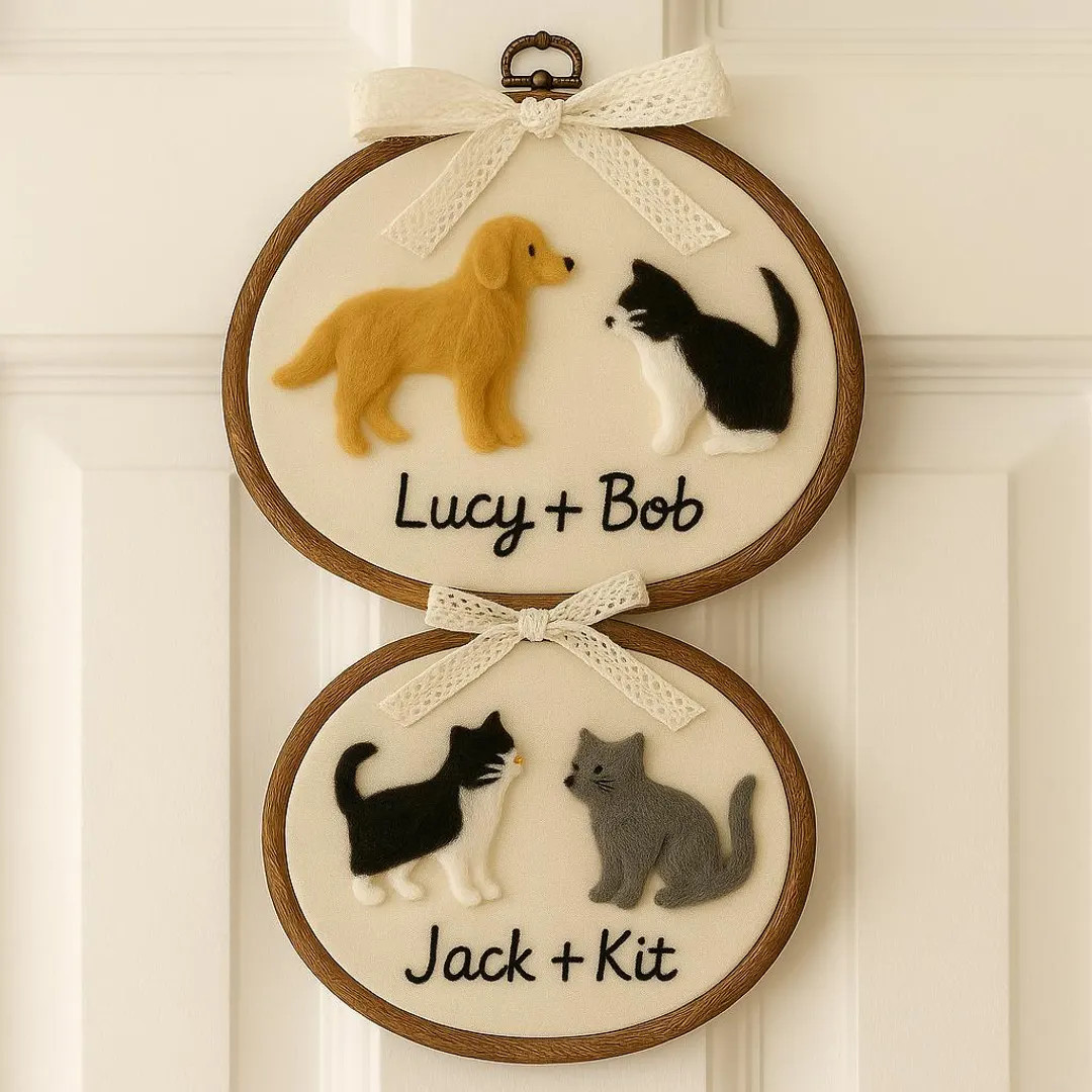 Personalized Needle Felted 2 Pets Embroidery Name Hoop Art,Dog Cat Nursery Door Decor | Etsy (US)