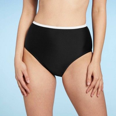 Women's Contrast Trim Medium Coverage High Waist Bikini Bottom - Kona Sol™ Black | Target