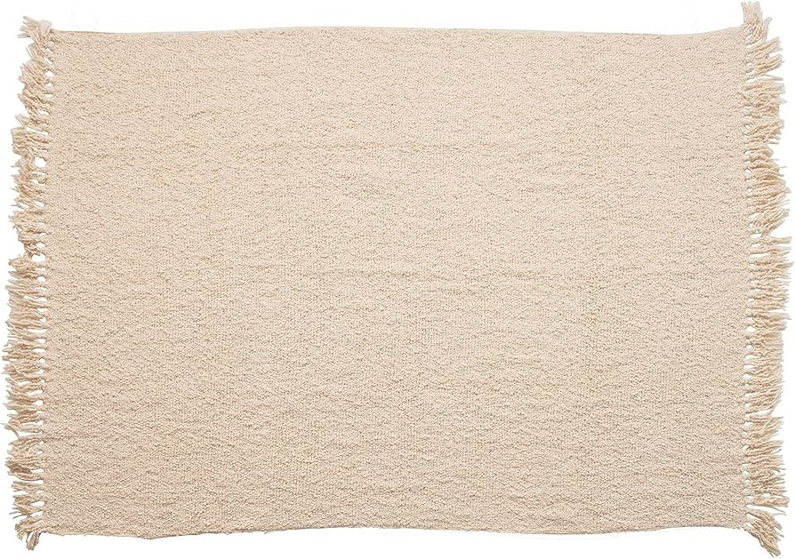 Creative Co-Op Cotton Blend Bouclé Fringe, Cream Color Throw | Amazon (US)
