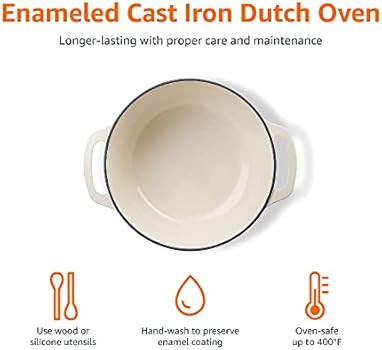 Amazon Basics Enameled Cast Iron Covered Dutch Oven, 7.3-Quart, White | Amazon (US)
