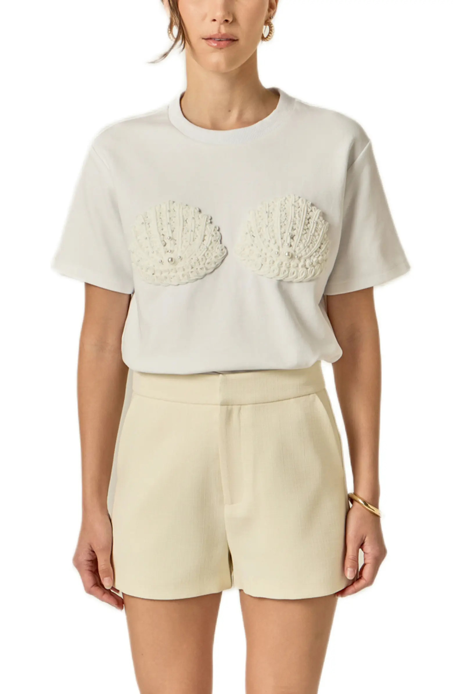 Faux Pearl Seashell Appliqué T-Shirt | Nordstrom