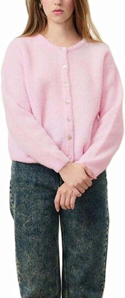 Women's Casual Cardigan Sweater Button Down Crewneck Soft Knit Lightweight Going Out Pullover Top... | Amazon (US)