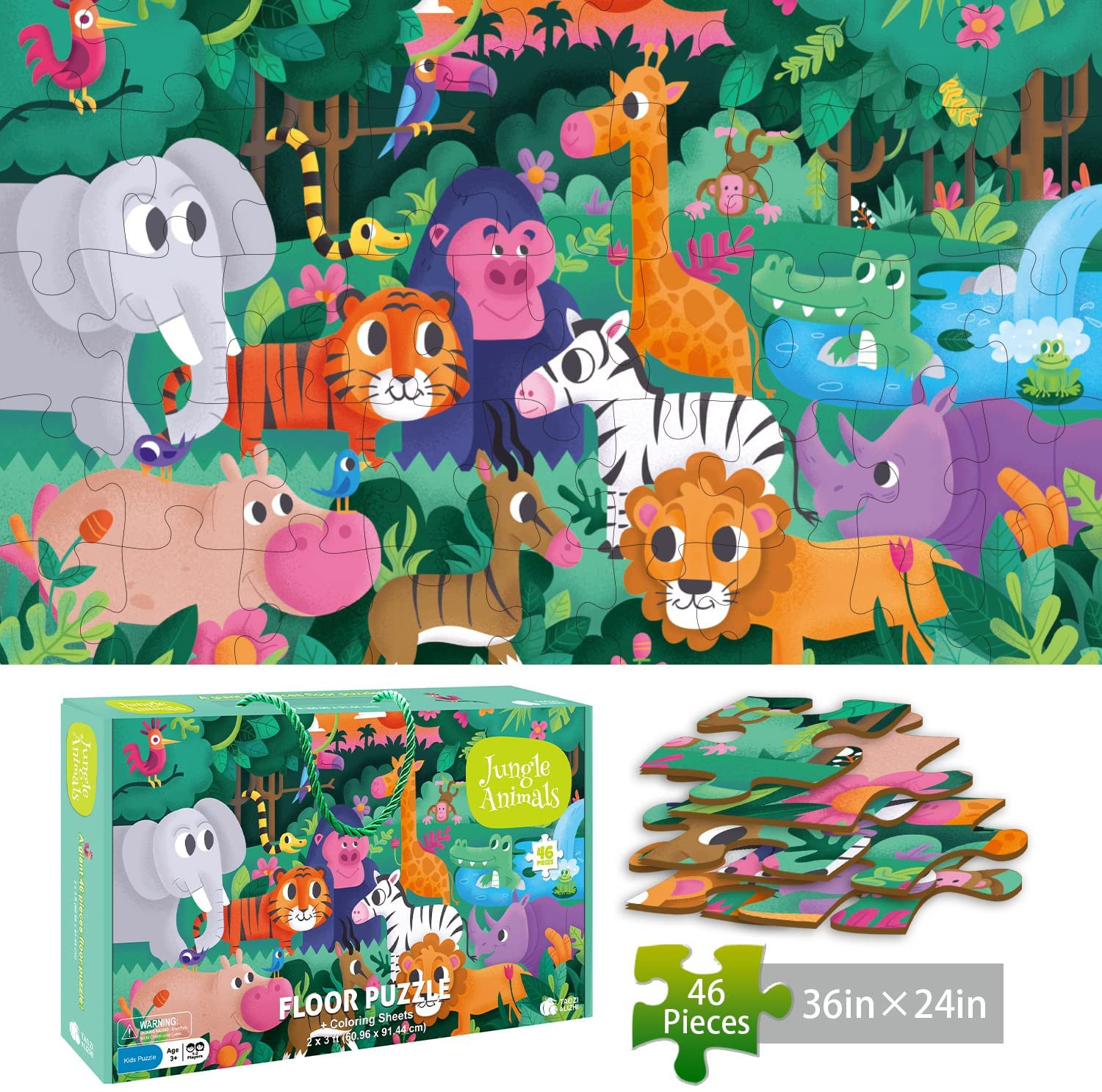 TAOZI&LIZHI Jumbo Jigsaw Puzzles, Jungle Animals, Large Floor Puzzle for Kids Ages 3-5, 4-8, Chri... | Amazon (US)