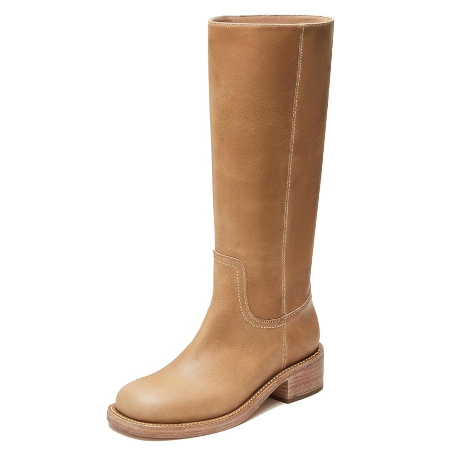 Womens Banana Knee High Boots Square Toe Comfortable Campus Boots Block Heel Riding Boots Wide Ca... | Amazon (US)