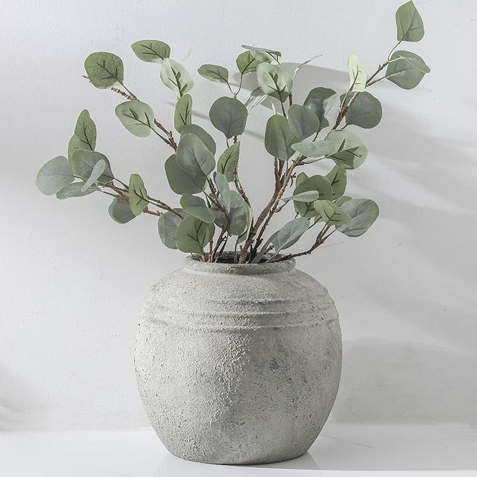 Large Ceramic Flower Vase, 8.66 inch Tall Round Rustic Farmhouse Vase for Home Decor, Wide Mouth,... | Amazon (US)