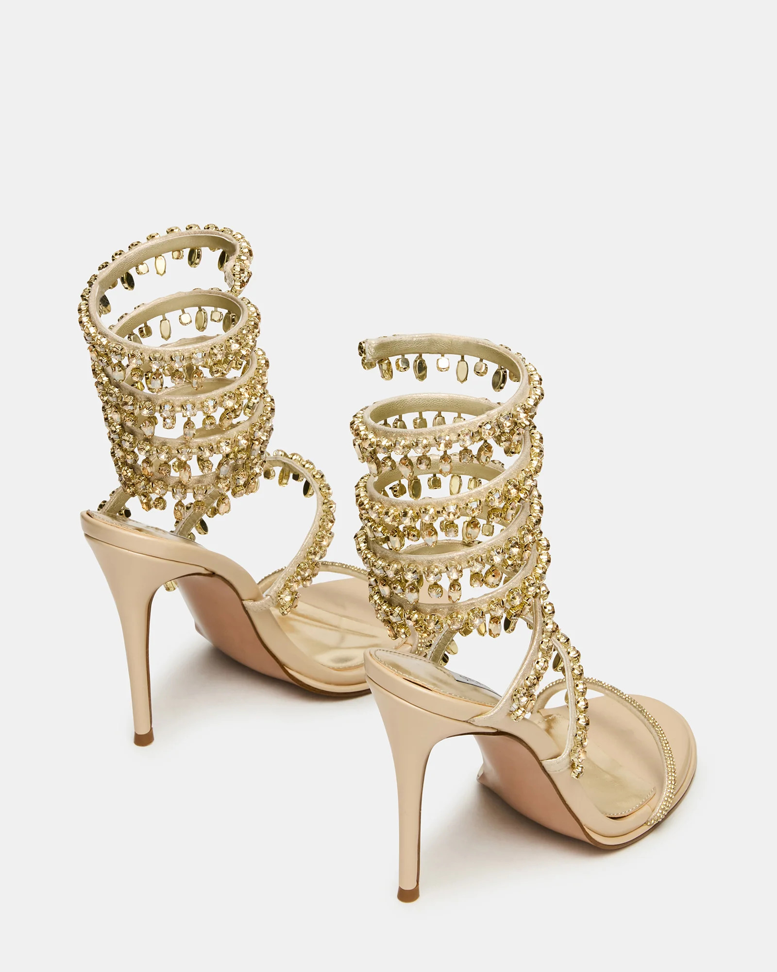 GORGINA Champagne Strappy Embellished Stiletto Women's Heel | Steve Madden (US)