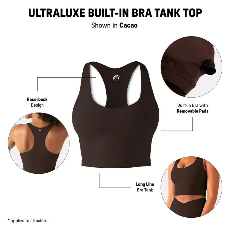 YITTY Active Women's Ultraluxe Built-in Bra Tank Top, Athleisure, 4-Way-Stretch, Dark Olive, M | Walmart (US)