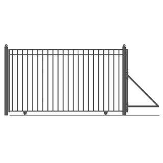 Madrid Style 12 ft. x 6 ft. Black Steel Single Slide Driveway with Gate Opener Fence Gate | The Home Depot