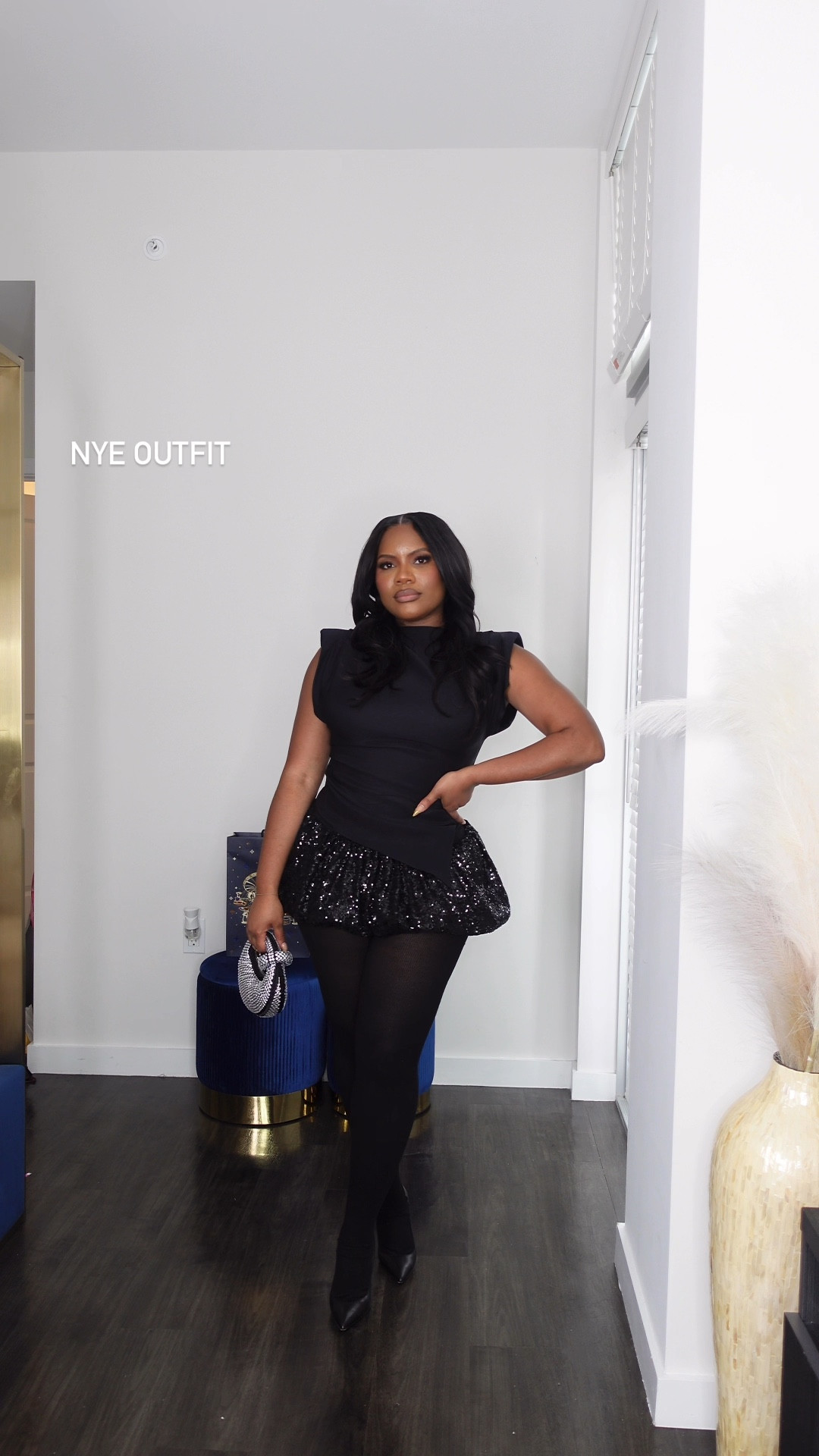 Top is from Zara. NYE outfit inspo, sequin skirt, black tights, black out, new years outfit, 

#LTKFindsUnder100 #LTKHoliday #LTKStyleTip