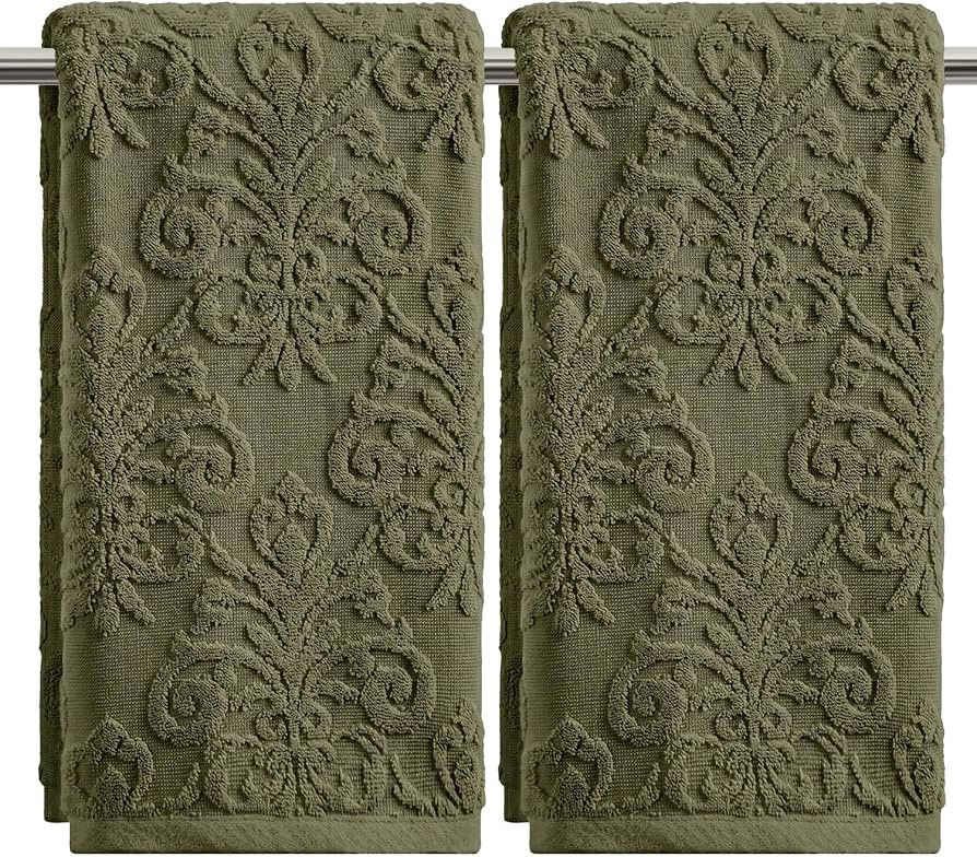 Artoid Mode 2 Pcs Olive Green 3D Vintage Floral Hand Towels for Bathroom, 100% Cotton Soft Absorb... | Amazon (US)