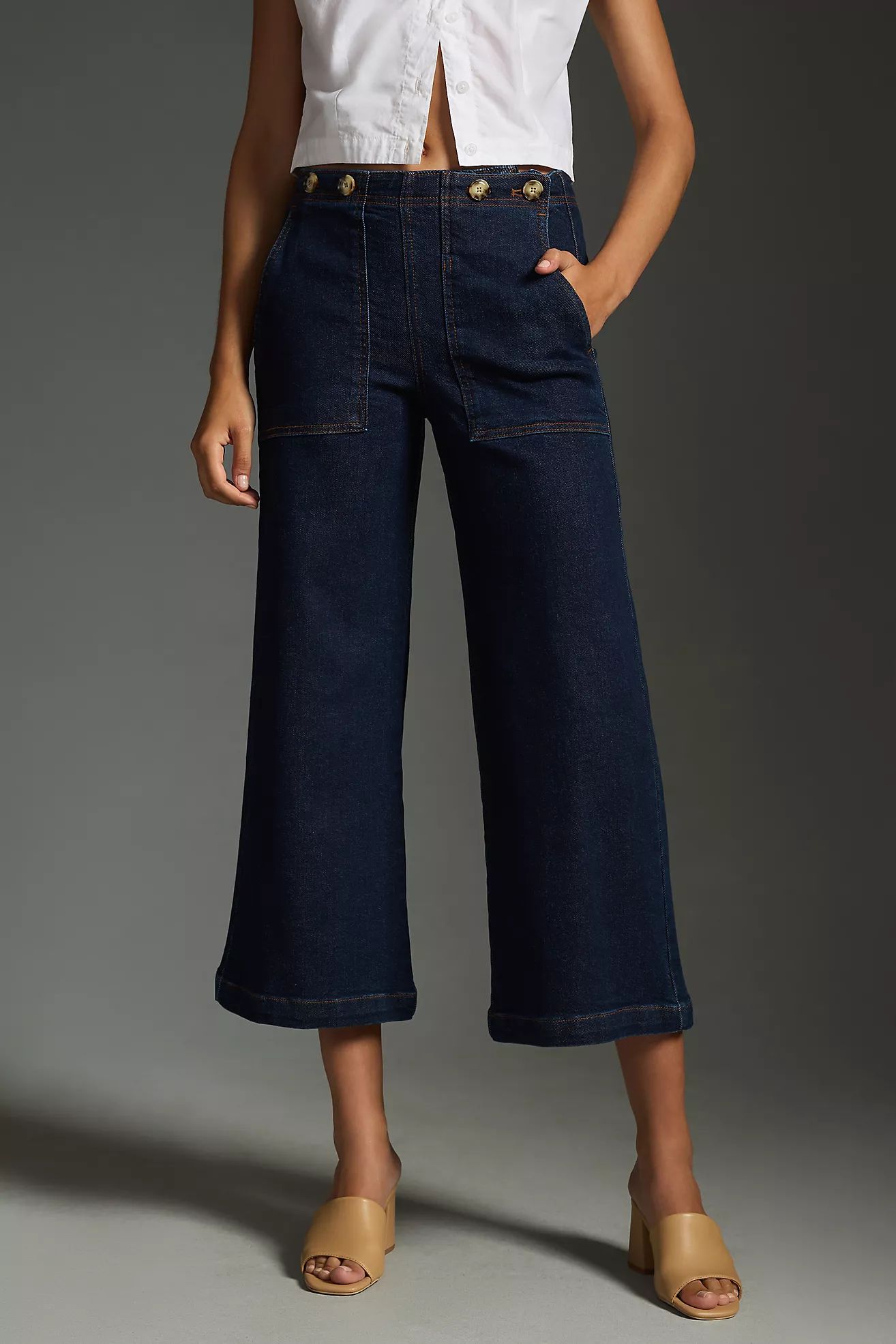 The Kit Cropped High-Rise Wide-Leg Utility Trousers by Pilcro | Anthropologie (US)
