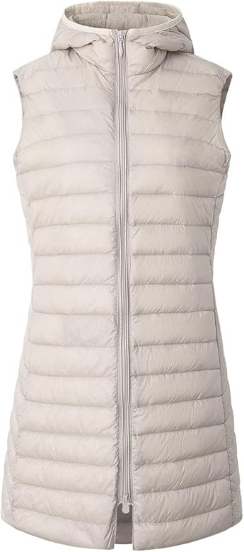 ELFJOY Women's Long Down Vest Zipper Lightweight Puffer Jackets with Hood | Amazon (US)