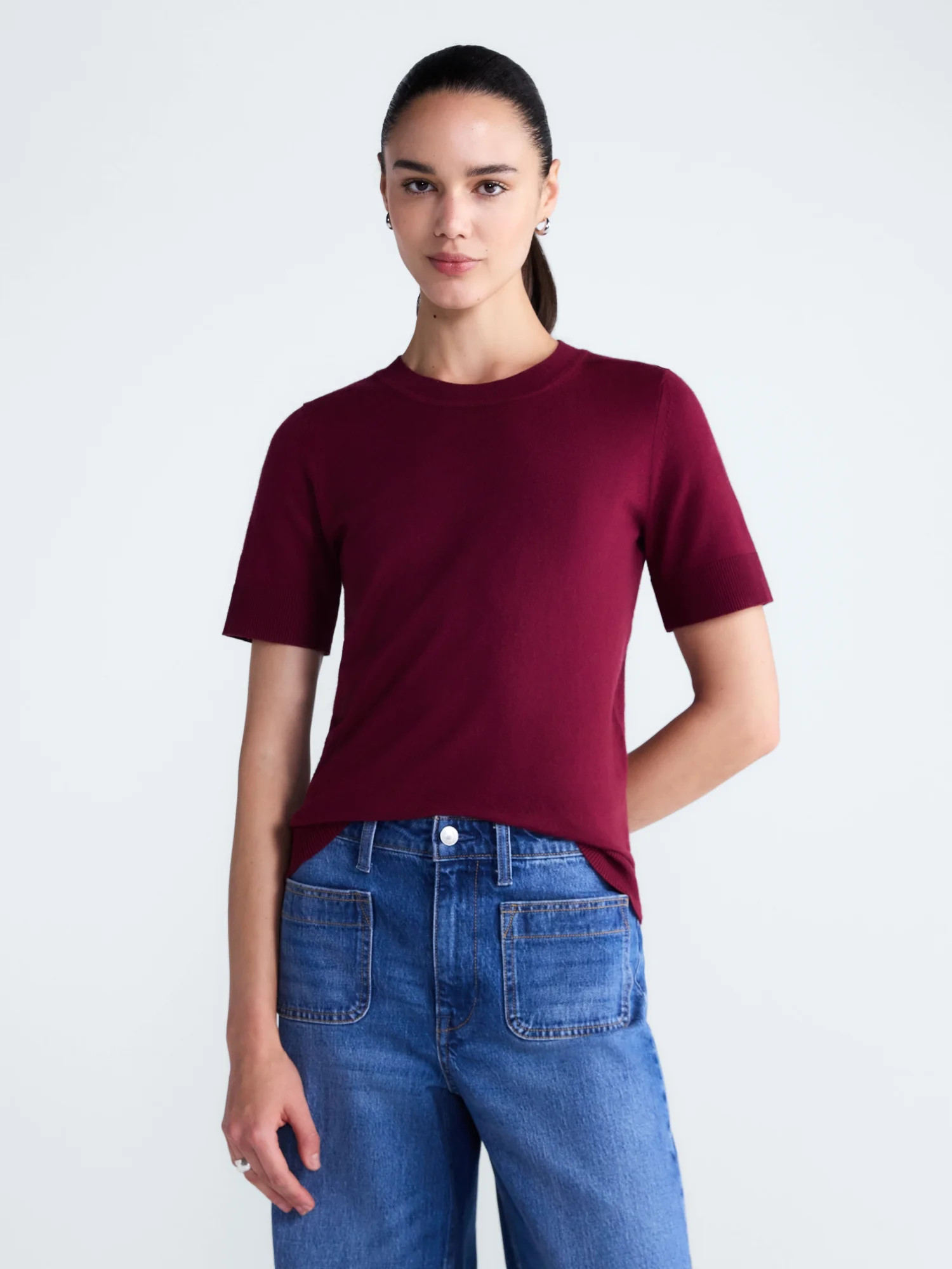 Free Assembly Women's Cozy Yarn Sweater Tee with Short Sleeves, Sizes XS-XXL | Walmart (US)