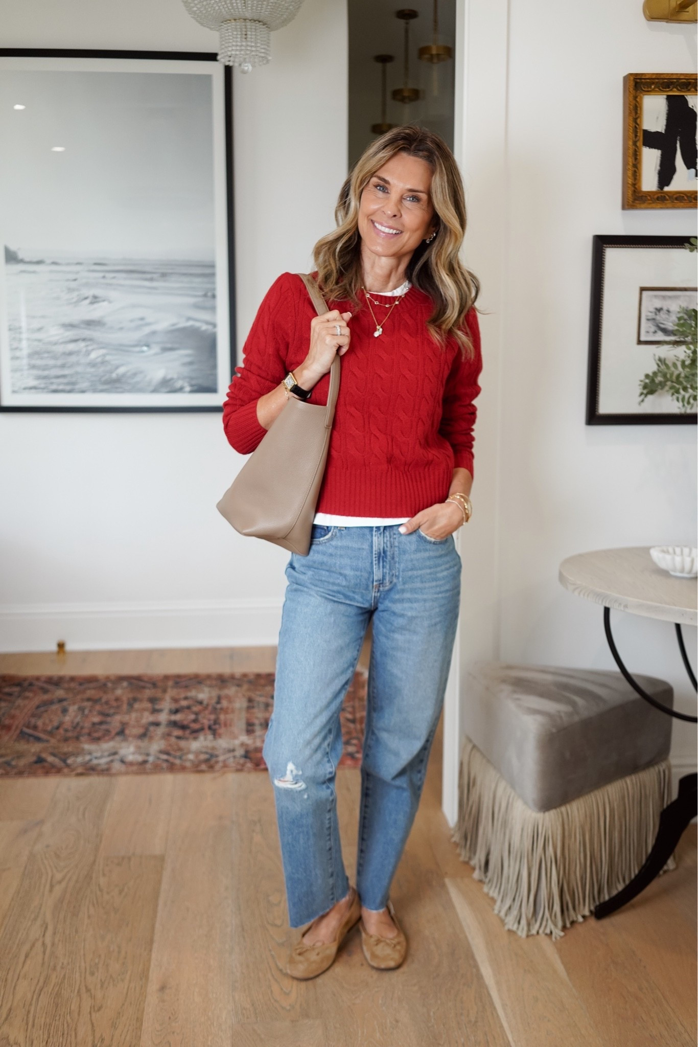 3 sweaters you need! I’m 5’6’’ 
-cashmere cable knit Crewneck size S
-jeans I’d size up one, they shrink a touch in the wash!

#LTKootd #LTKSeasonal #LTKOver40