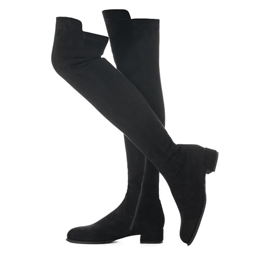 N.N.G Women Over the Knee Boots Thigh High Black Suede 1-Inch Block Heel Stretch Long Side Zip for Party Evening Casual Wear Szie 6.5 | Amazon (US)