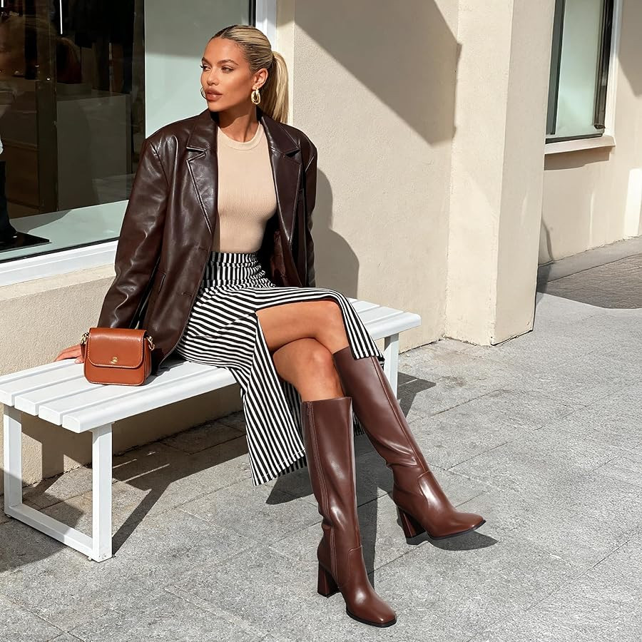 DREAM PAIRS Knee High Boots for Women Square Toe Gogo Chunky Heel Tall Boot Fashion Side Zipper L... | Amazon (US)