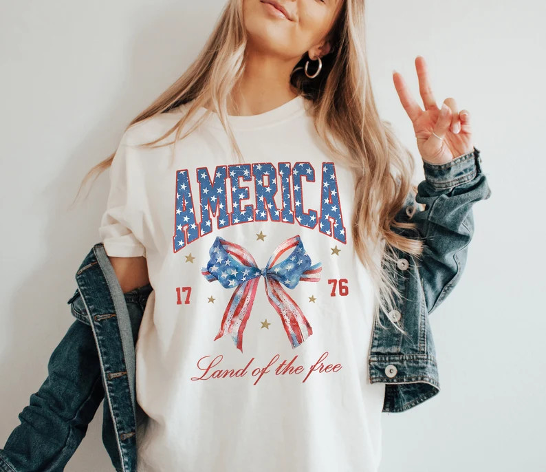 USA Shirt, Summer BBQ Shirt, Red White and Blue, America Tee, Coquette Bow Shirt, Women's 4th of ... | Etsy (US)