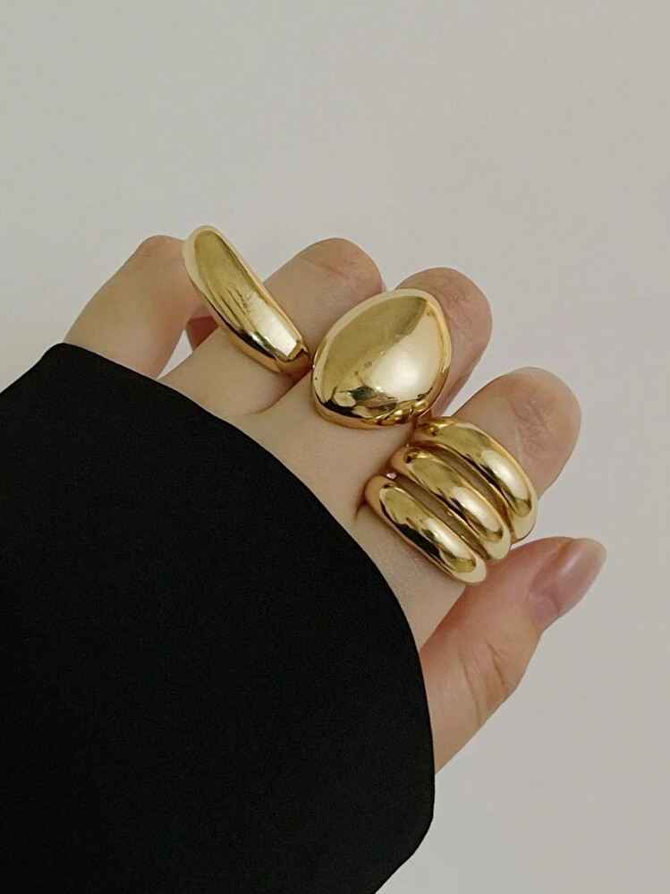 3pcs/Set Vintage And Fashionable Asymmetrical Geometric Circle Rings, Chunky Gold & Silver Ring S... | SHEIN