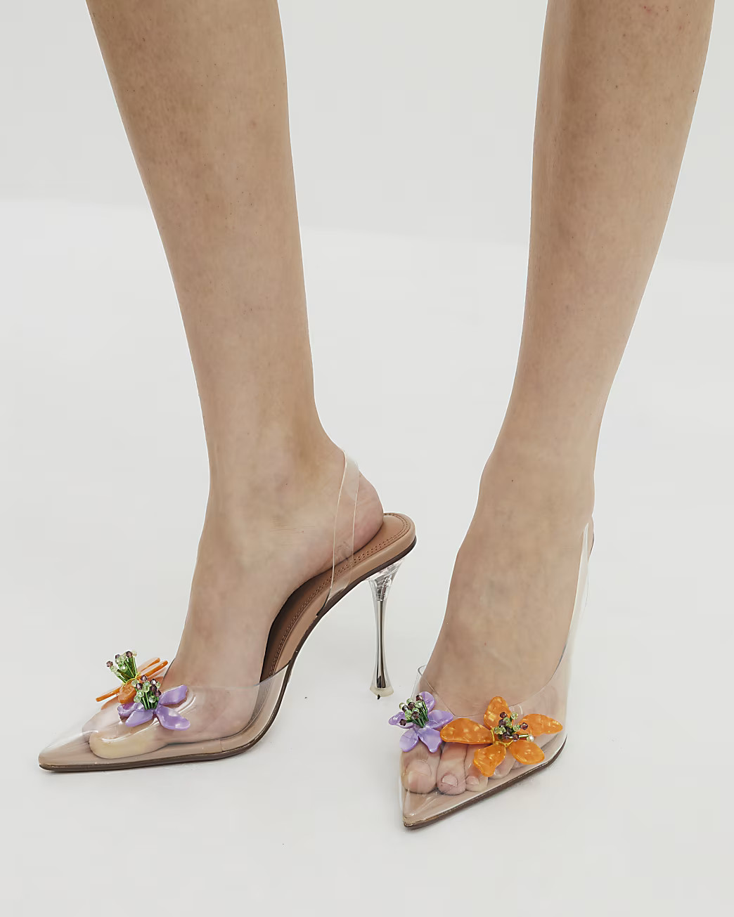 Clear Perspex Flower Court Heels | River Island UK & IE