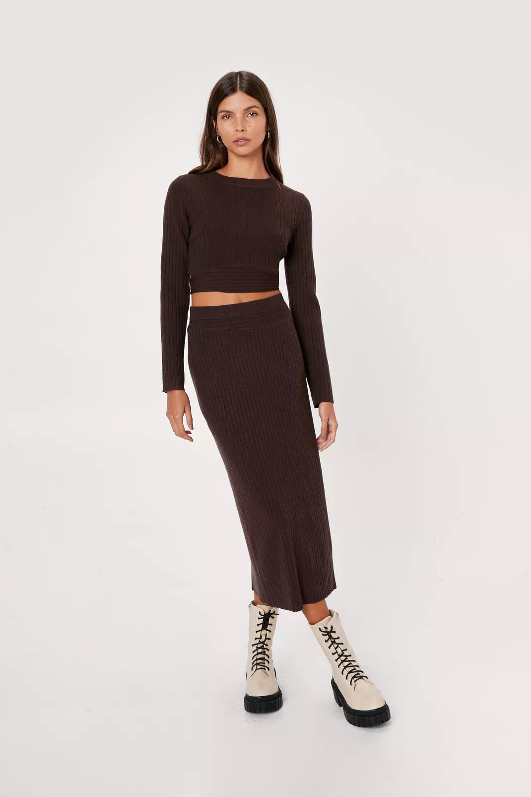 Ribbed Tie Back Cropped Top and Midi Skirt Set | Nasty Gal (US)